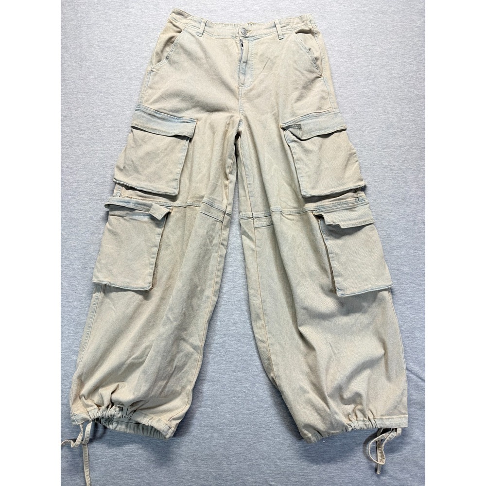 Madden Girl Baggy Cargo Pants Womens XL Beige Utility Pockets Drawstring Hem